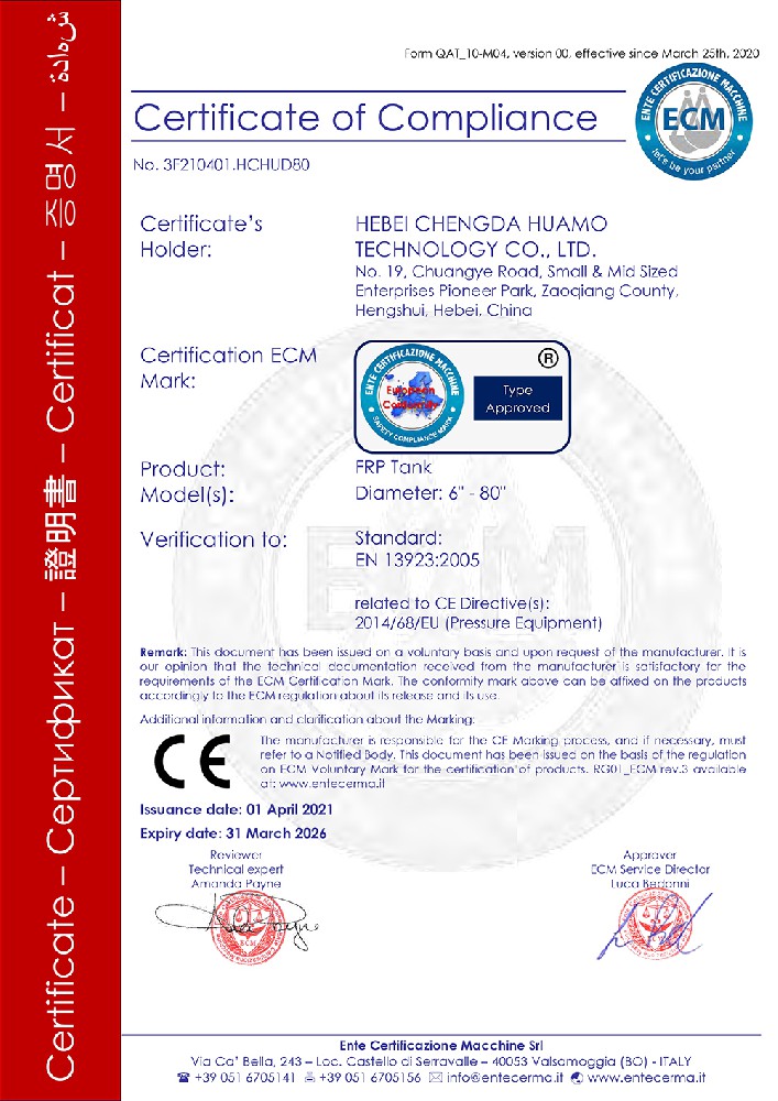 CE certification for FRP Tank